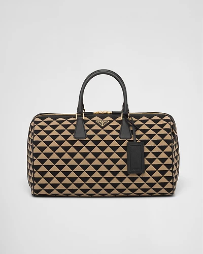 Medium Prada Symbole embroidered fabric travel bag