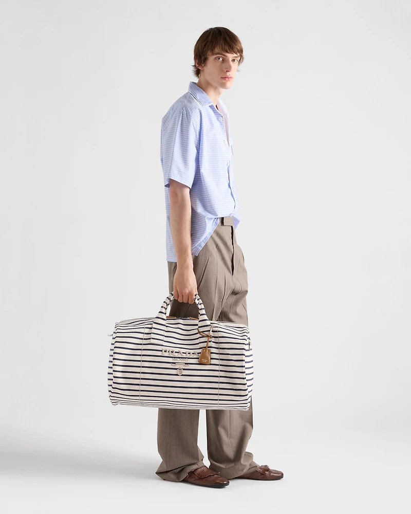 Striped canvas duffle bag