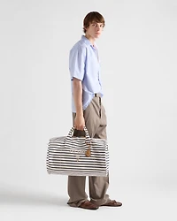 Striped canvas duffle bag