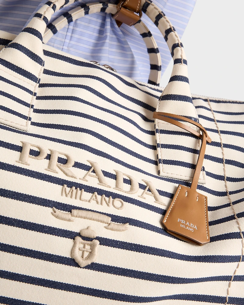 Striped canvas duffle bag