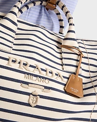 Striped canvas duffle bag