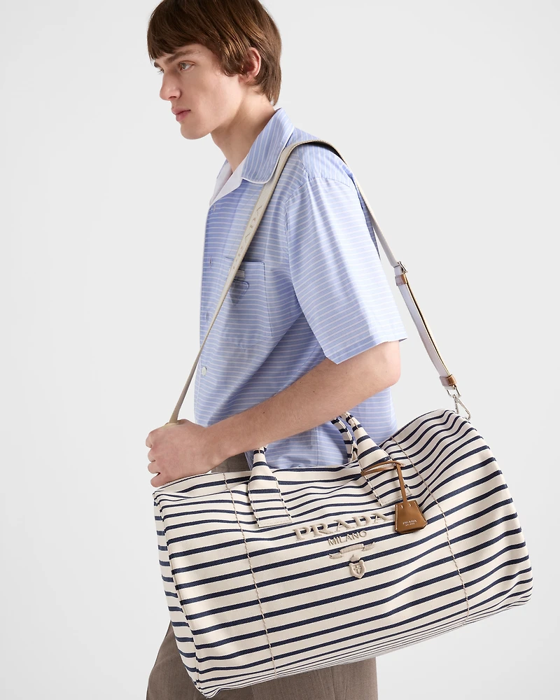 Striped canvas duffle bag