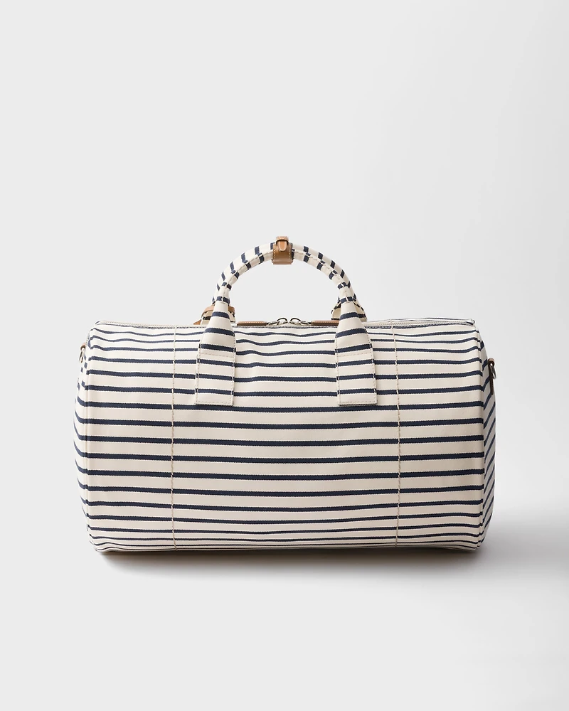 Striped canvas duffle bag
