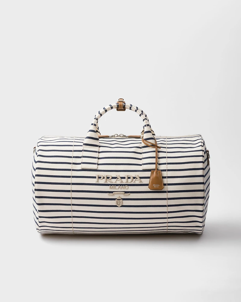 Striped canvas duffle bag