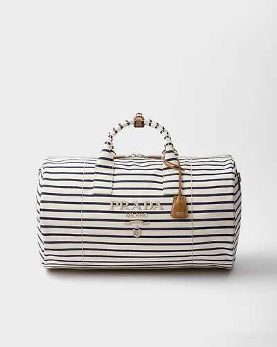 Striped canvas duffle bag