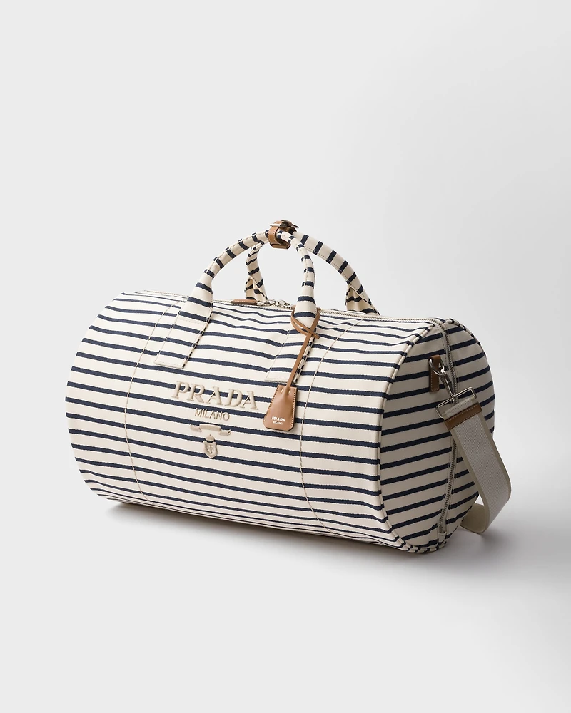 Striped canvas duffle bag