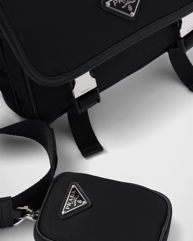 Re-Nylon and Saffiano leather shoulder bag