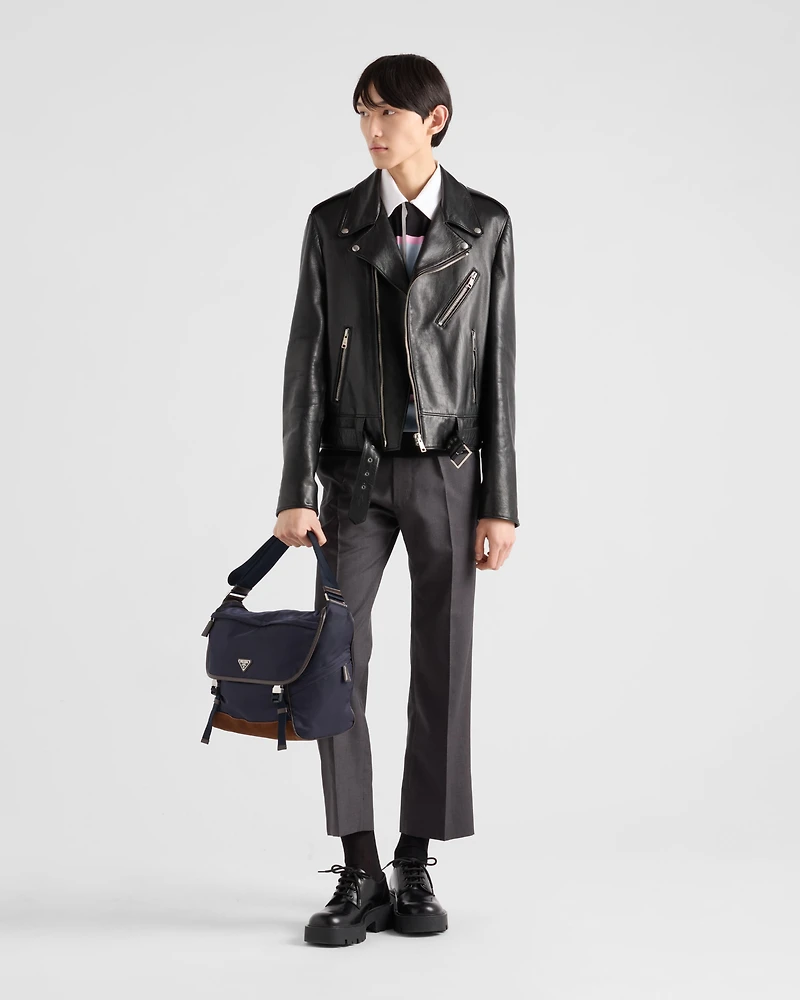 Re-Nylon and leather shoulder bag