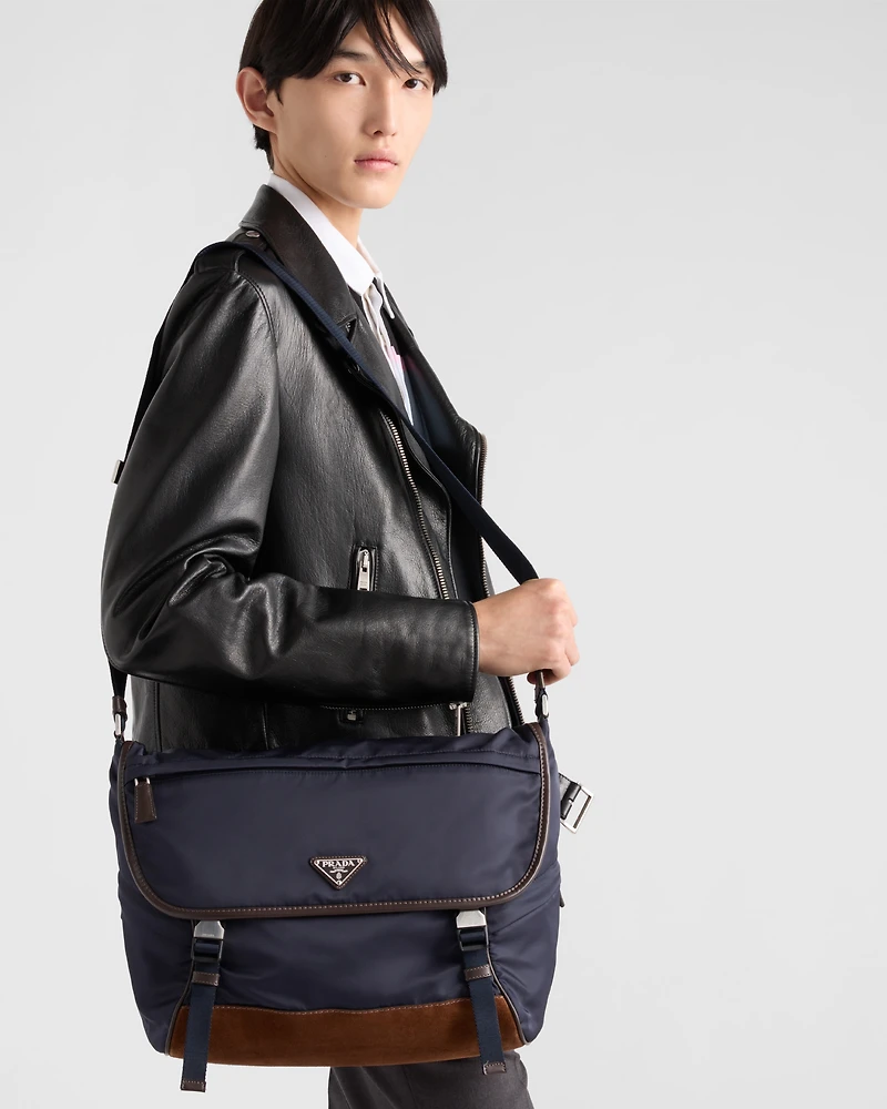 Re-Nylon and leather shoulder bag