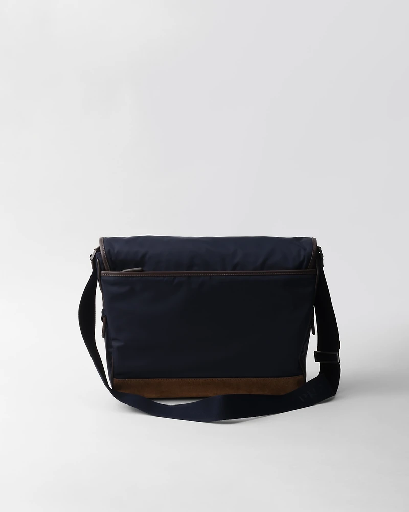 Re-Nylon and leather shoulder bag