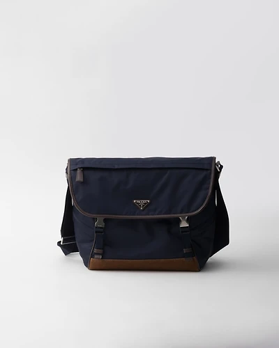 Re-Nylon and leather shoulder bag