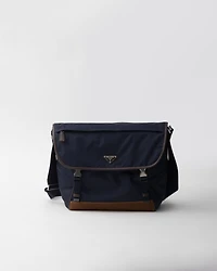 Re-Nylon and leather shoulder bag
