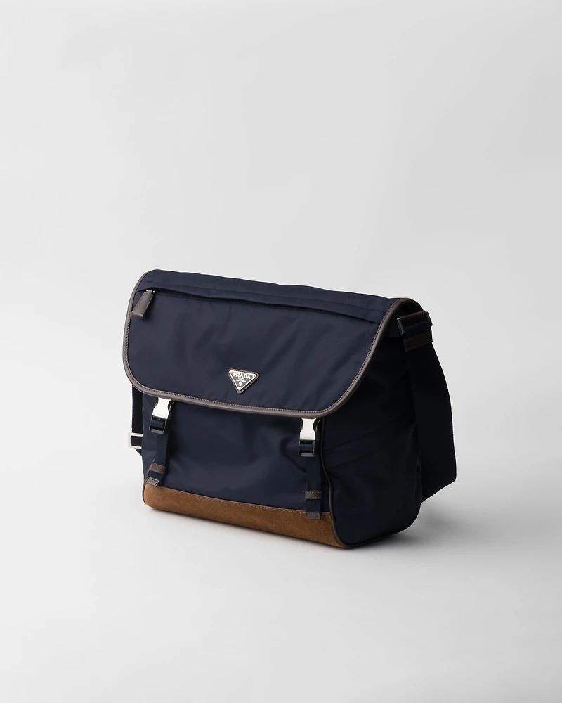 Re-Nylon and leather shoulder bag