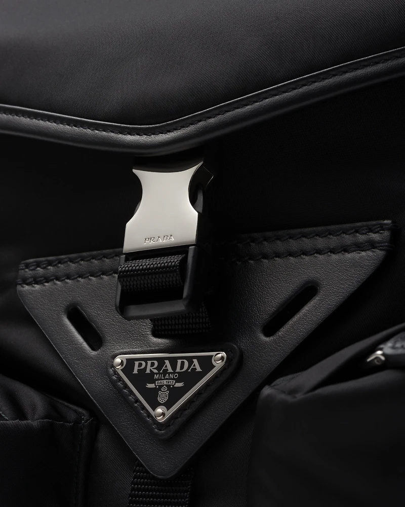 Re-Nylon and leather shoulder bag
