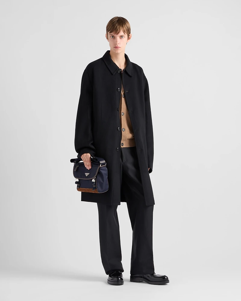Re-Nylon and leather shoulder bag
