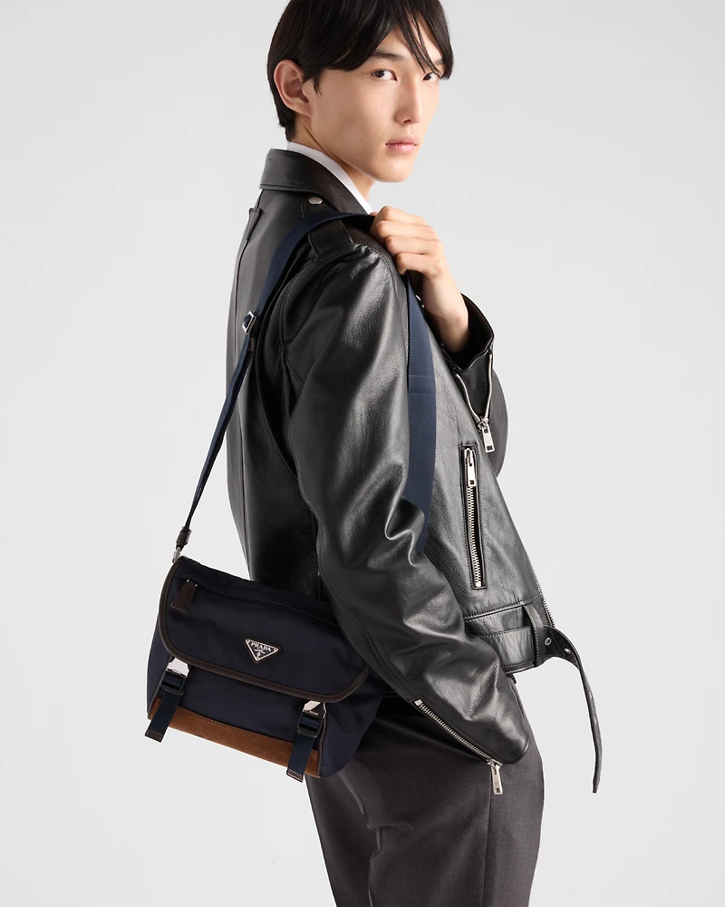 Re-Nylon and leather shoulder bag