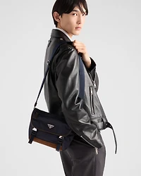 Re-Nylon and leather shoulder bag