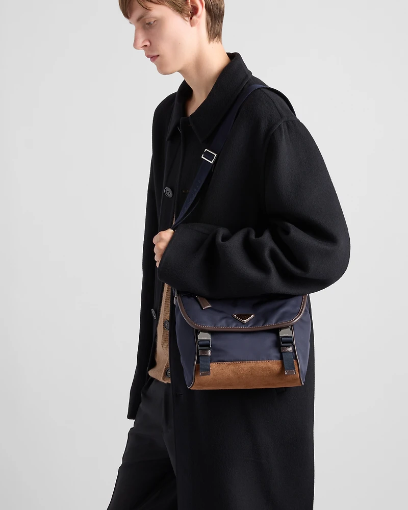 Re-Nylon and leather shoulder bag