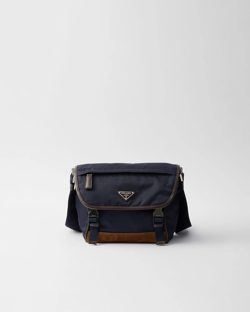 Re-Nylon and leather shoulder bag