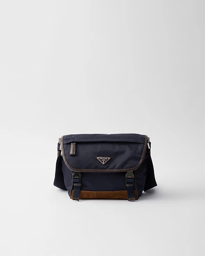 Re-Nylon and leather shoulder bag