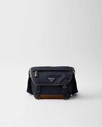 Re-Nylon and leather shoulder bag