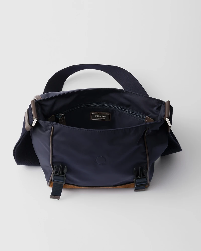 Re-Nylon and leather shoulder bag