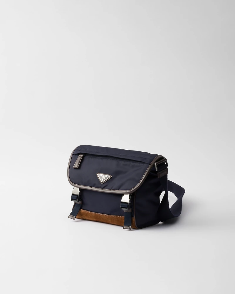 Re-Nylon and leather shoulder bag
