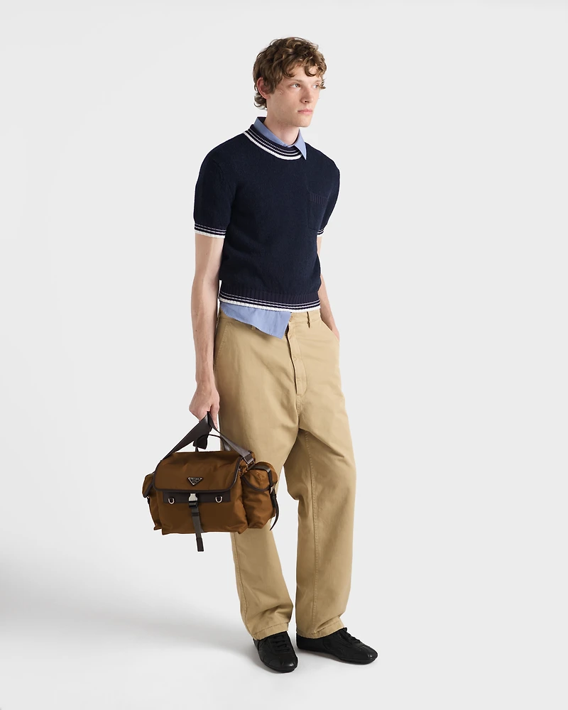Re-Nylon and leather shoulder bag
