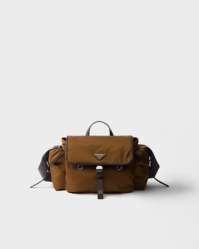Re-Nylon and leather shoulder bag