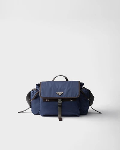 Re-Nylon and leather shoulder bag