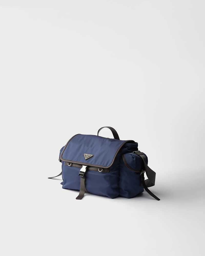 Re-Nylon and leather shoulder bag