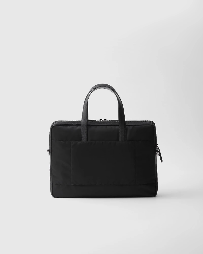 Re-Nylon and Saffiano leather briefcase