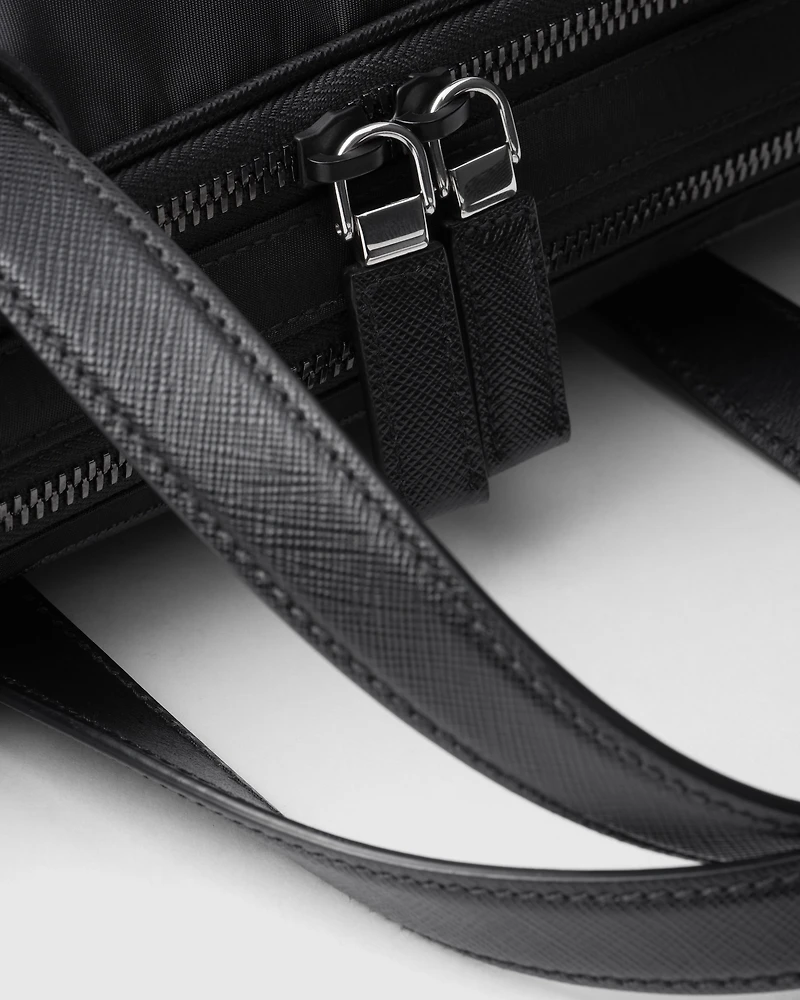 Re-Nylon and Saffiano leather briefcase