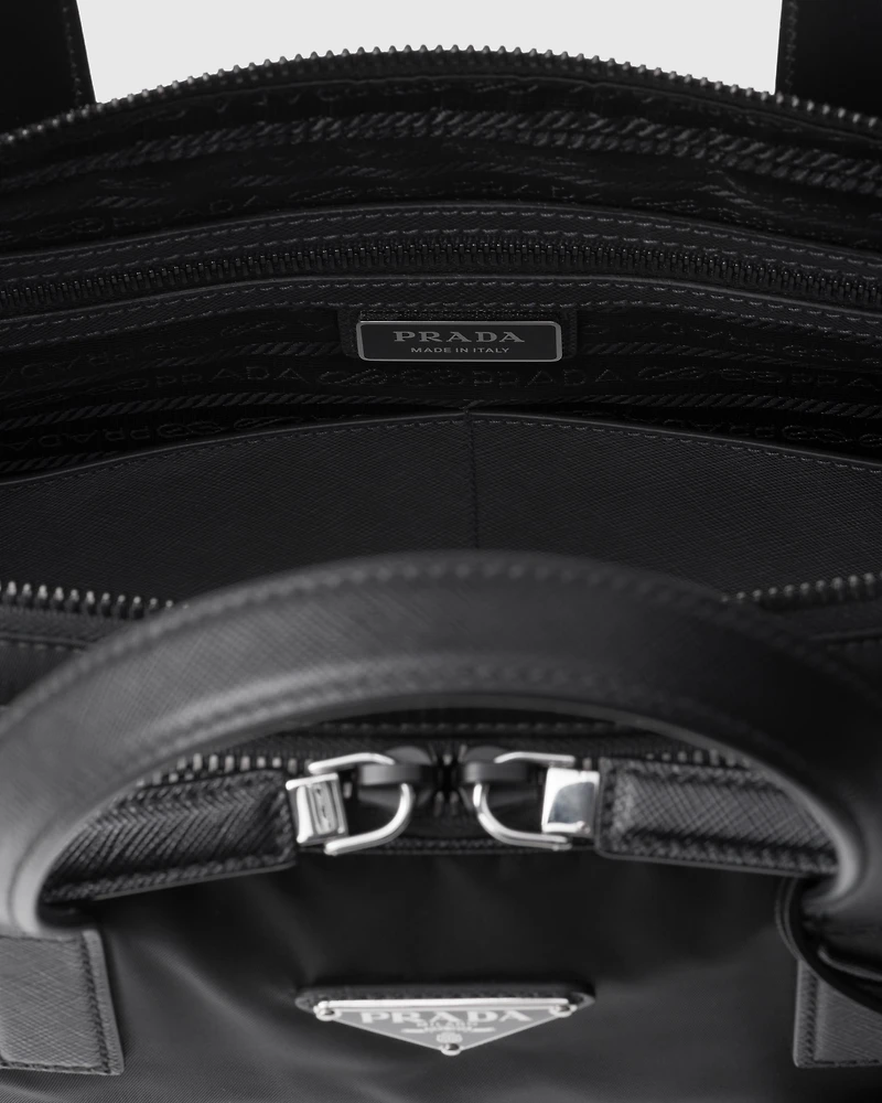 Re-Nylon and Saffiano leather briefcase