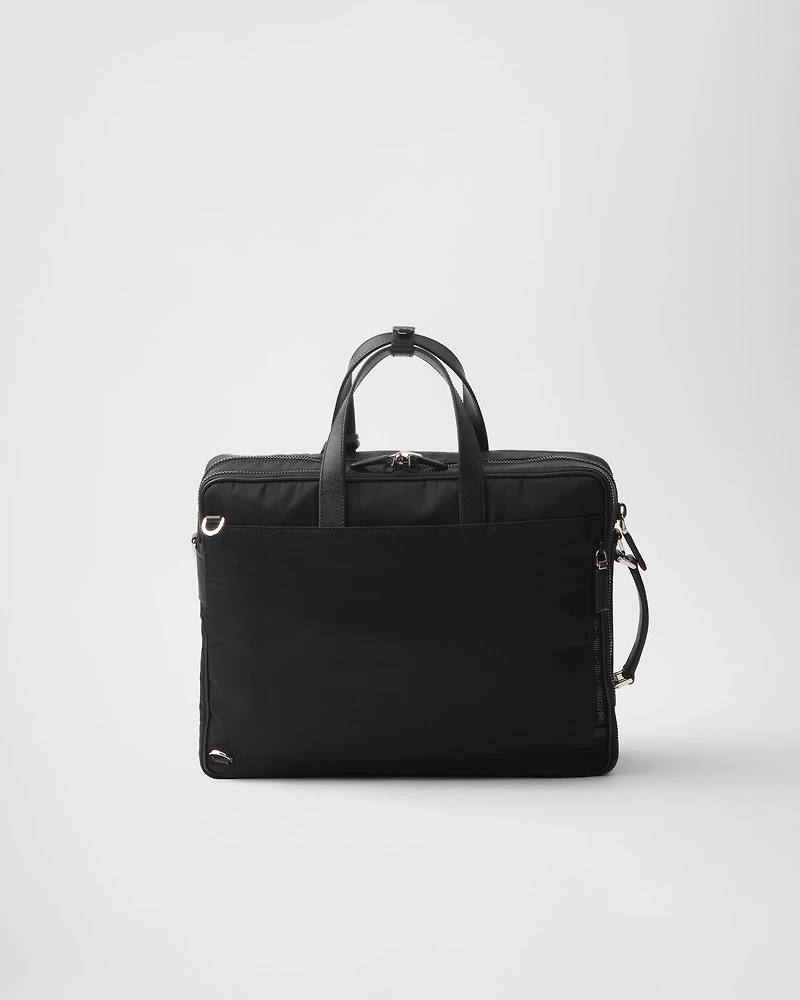 Re-Nylon and Saffiano leather briefcase