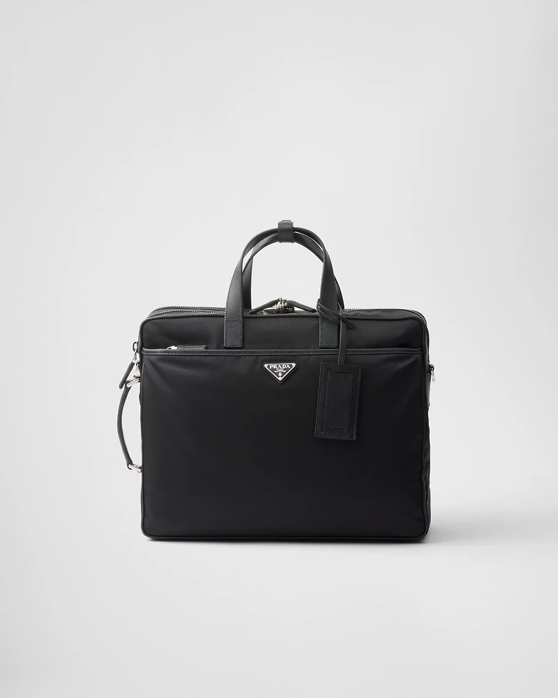 Re-Nylon and Saffiano leather briefcase
