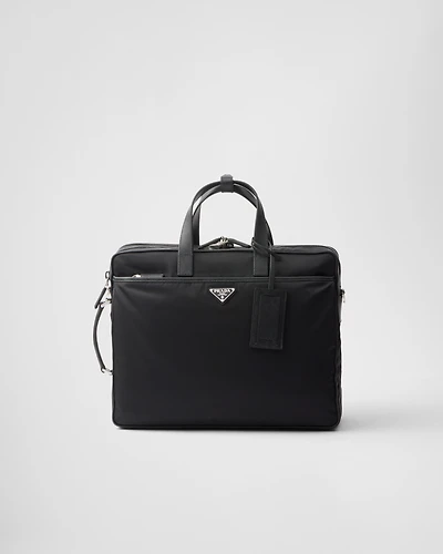 Re-Nylon and Saffiano leather briefcase