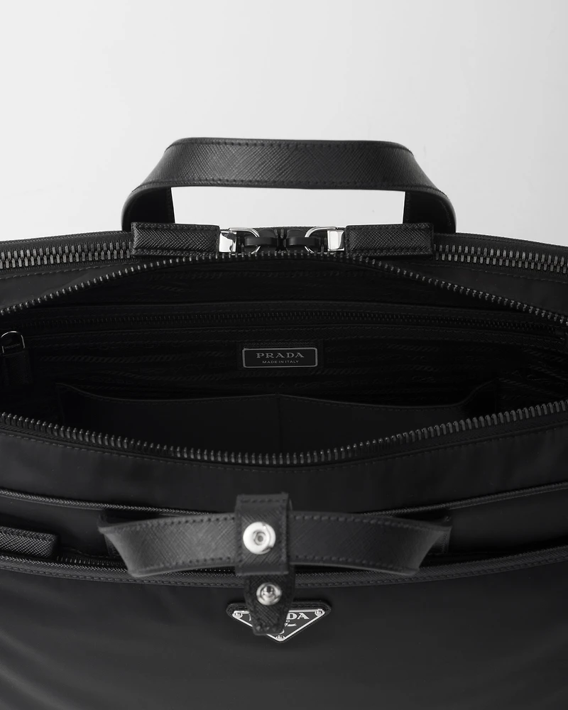 Re-Nylon and Saffiano leather briefcase