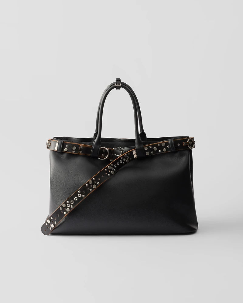 Prada Buckle leather bag with studded belt