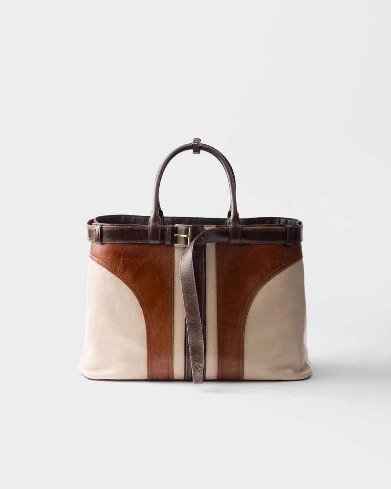 Prada Buckle antiqued leather bag with belt