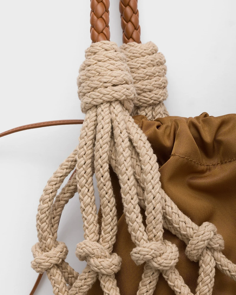 Cotton cord macramé tote bag