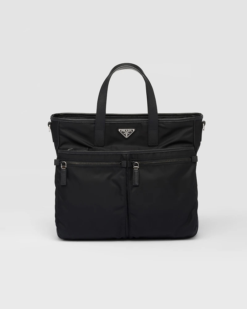 Re-Nylon and Saffiano leather tote bag