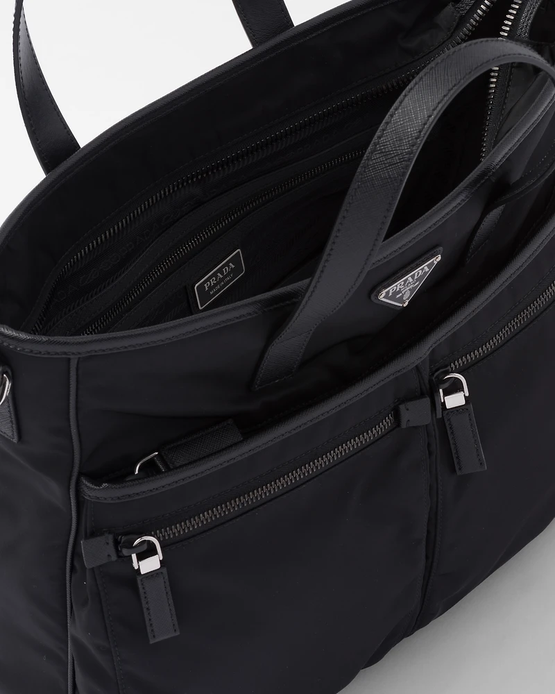 Re-Nylon and Saffiano leather tote bag