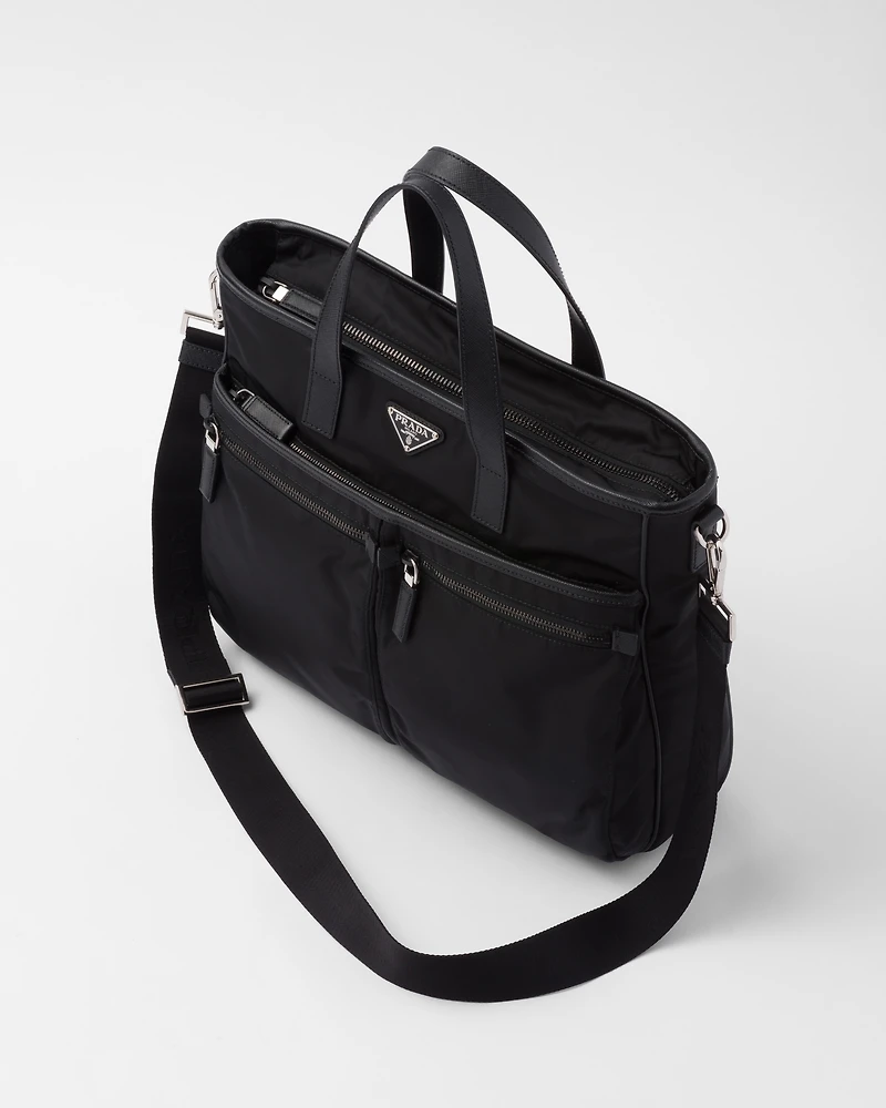 Re-Nylon and Saffiano leather tote bag