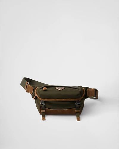 Small Re-Nylon and suede shoulder bag