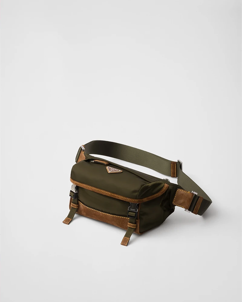 Small Re-Nylon and suede shoulder bag