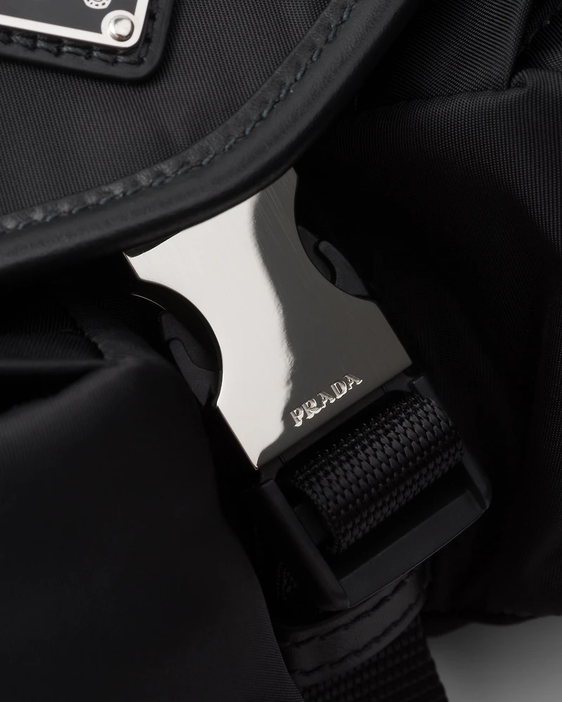 Re-Nylon and leather shoulder bag