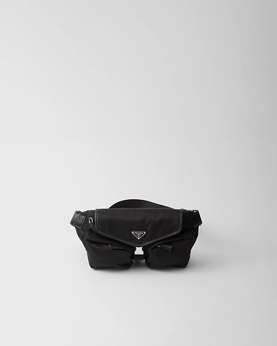 Re-Nylon and leather shoulder bag