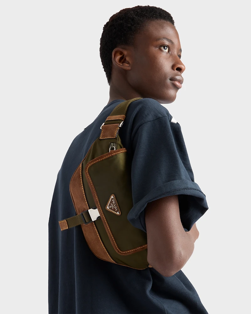 Re-Nylon and suede belt bag