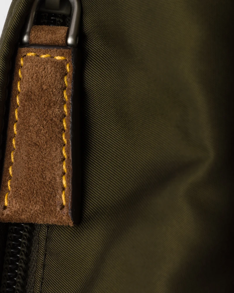 Re-Nylon and suede belt bag